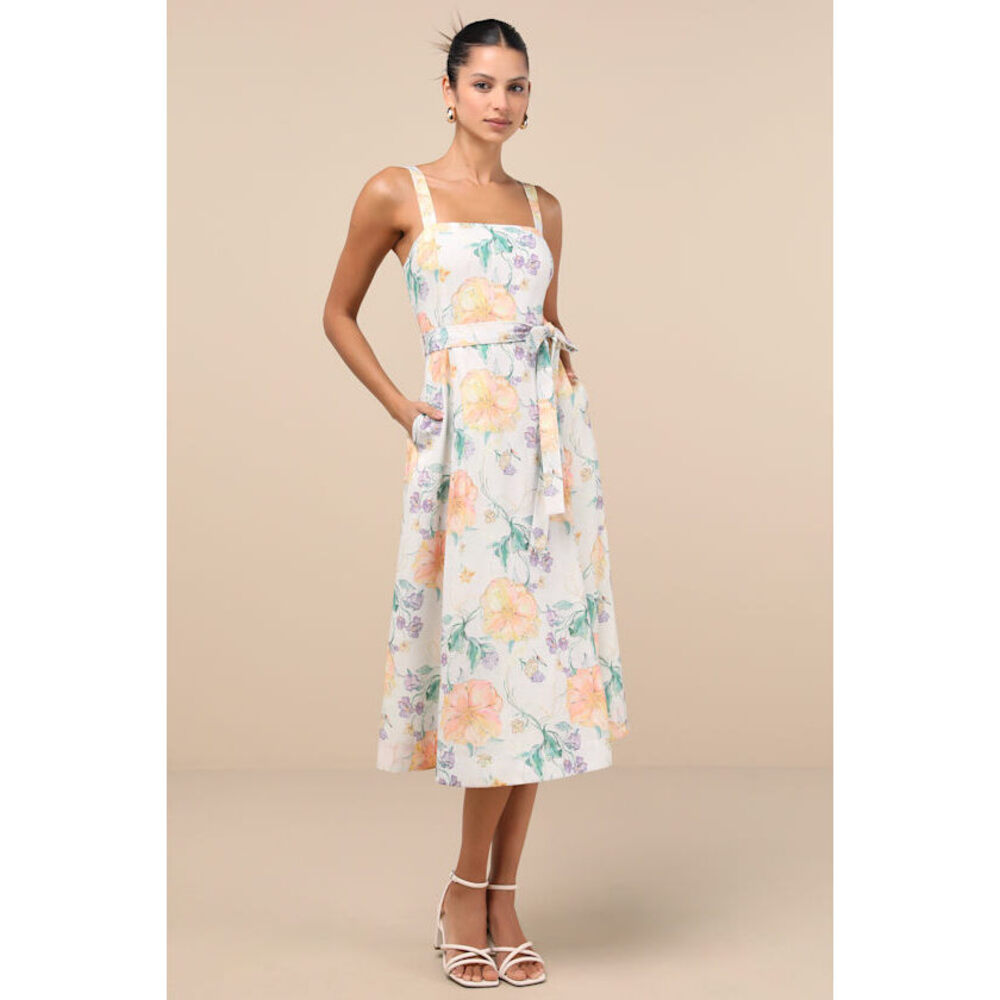 Lulus Sunny Posture Light Mint Floral Sleeveless Midi Dress Green - Size L